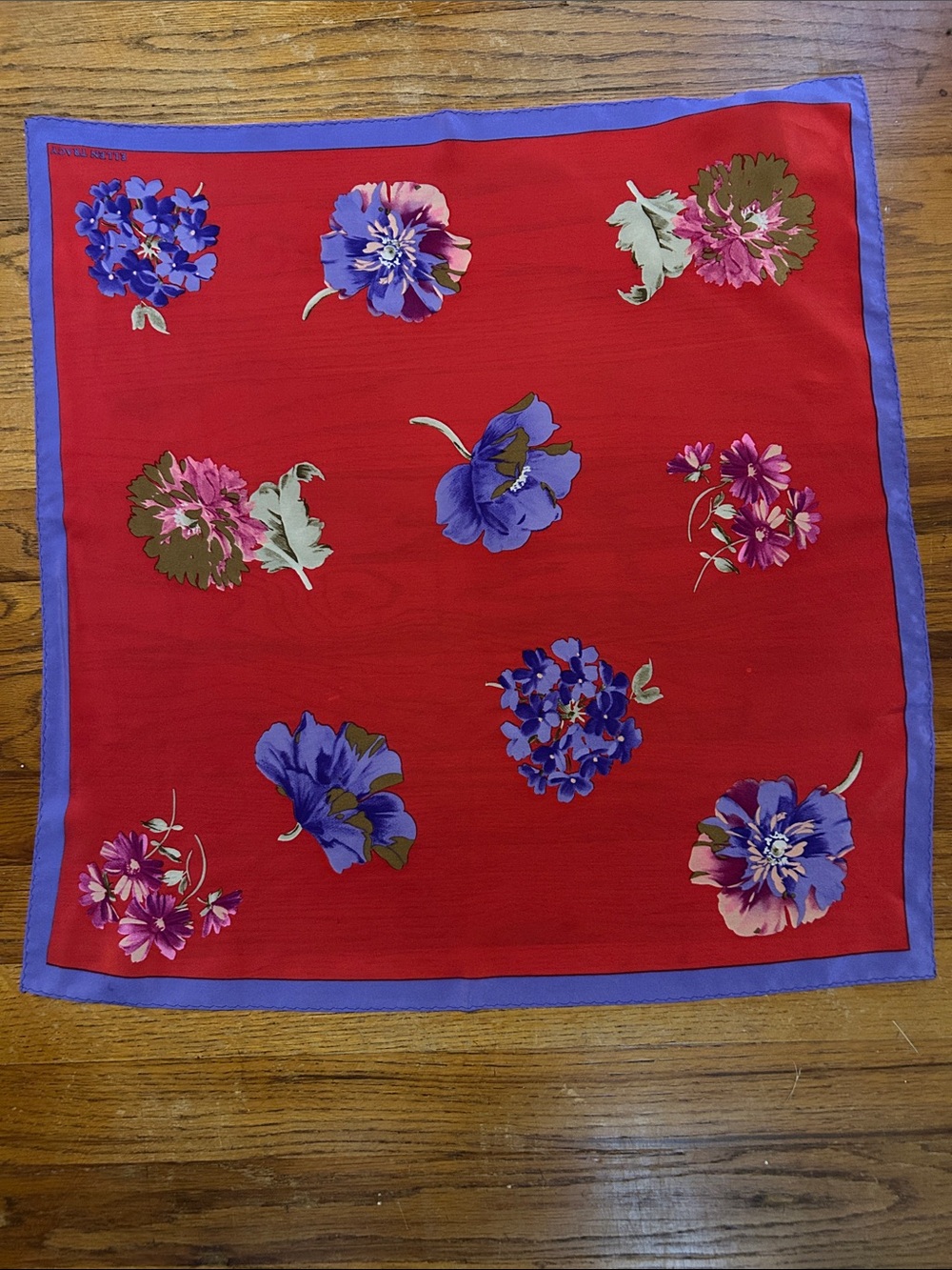 Ellen Tracy 100% Silk Scarf Square 21x21 Red & Purple Floral